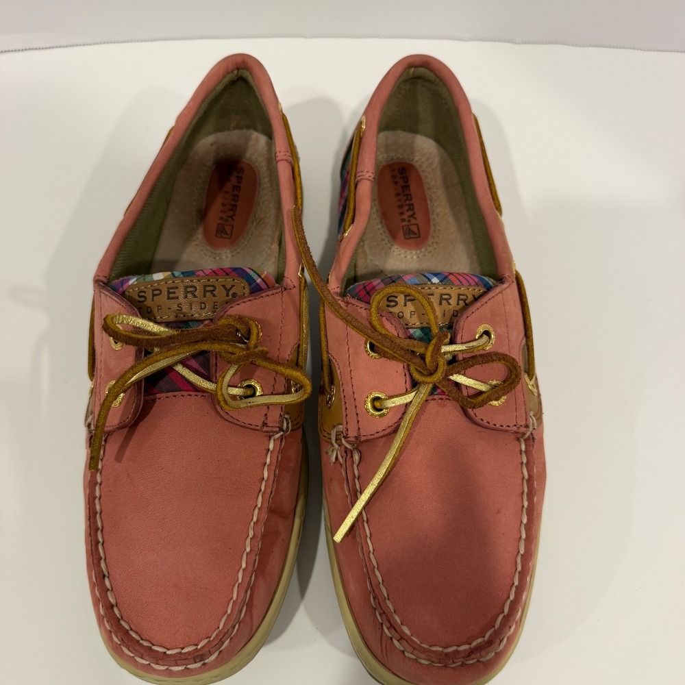 Sperry Top-Sider Angelfish Boat Shoes Pink Leather Plaid Women 7.5M 9244237
